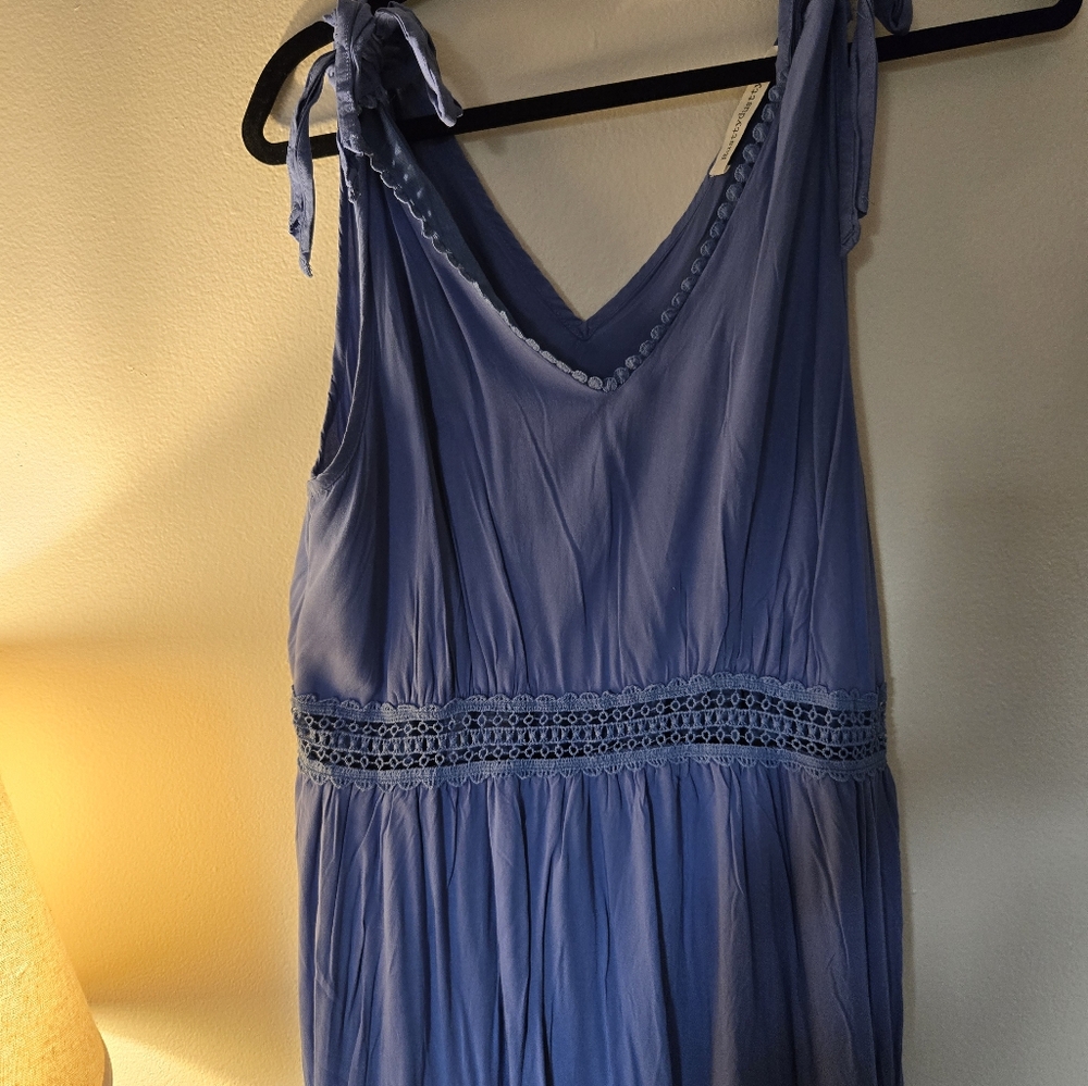 Blue Sleeveless Dress with Lace Detail